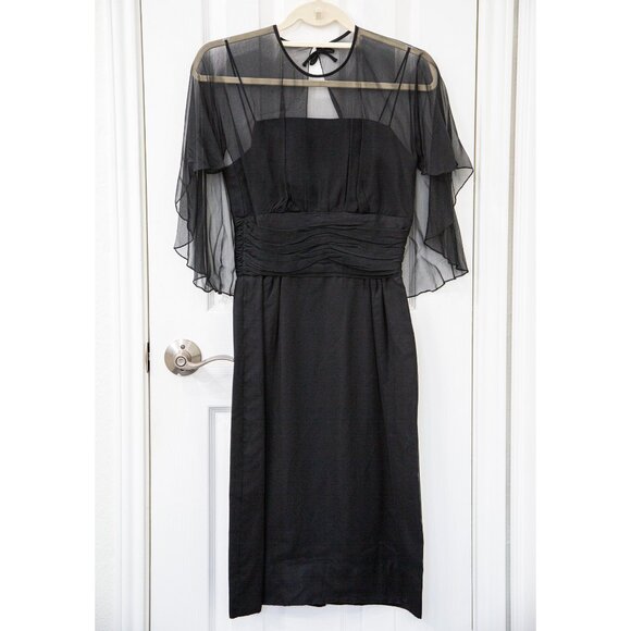 Vintage 1950s/60s Jr. Theme New York Black Dress with Sheer Overlay, size S - Picture 1 of 9